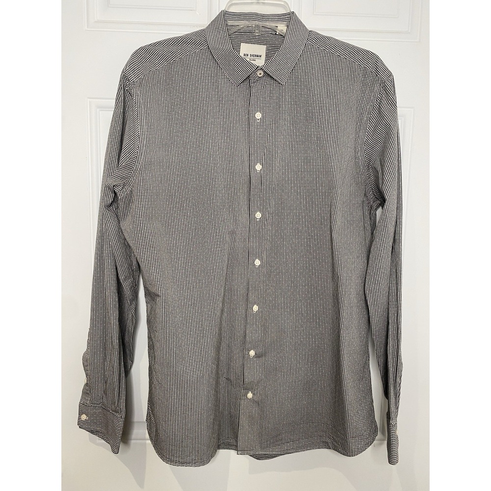Ben Sherman Tailored Skinny Fit Button Down Shirt Men's Large 42 Black Plaid